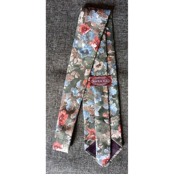 Tie 70s 80s 90s Y2K Mens Jonathon Lake Green Blue Orange Floral 3.5 Wide 55 Long - Picture 3 of 5